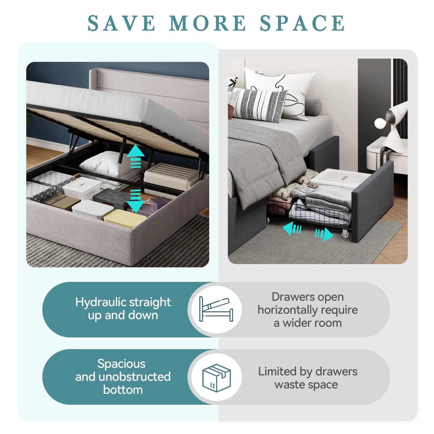 Lift Up Storage Bed with Wingback Headboard/Heavy-Duty Hydraulic Bed/Large Underneath Storage Allewie