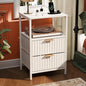 Nightstands Set of 2 with Fabric Drawers, Fluted Nightstands with Charging Station,