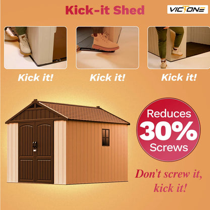 8' X 10' Plastic Outdoor Storage Shed with Floor, Resin shed With Window And Lockable Door For Garden, Backyard, Beige