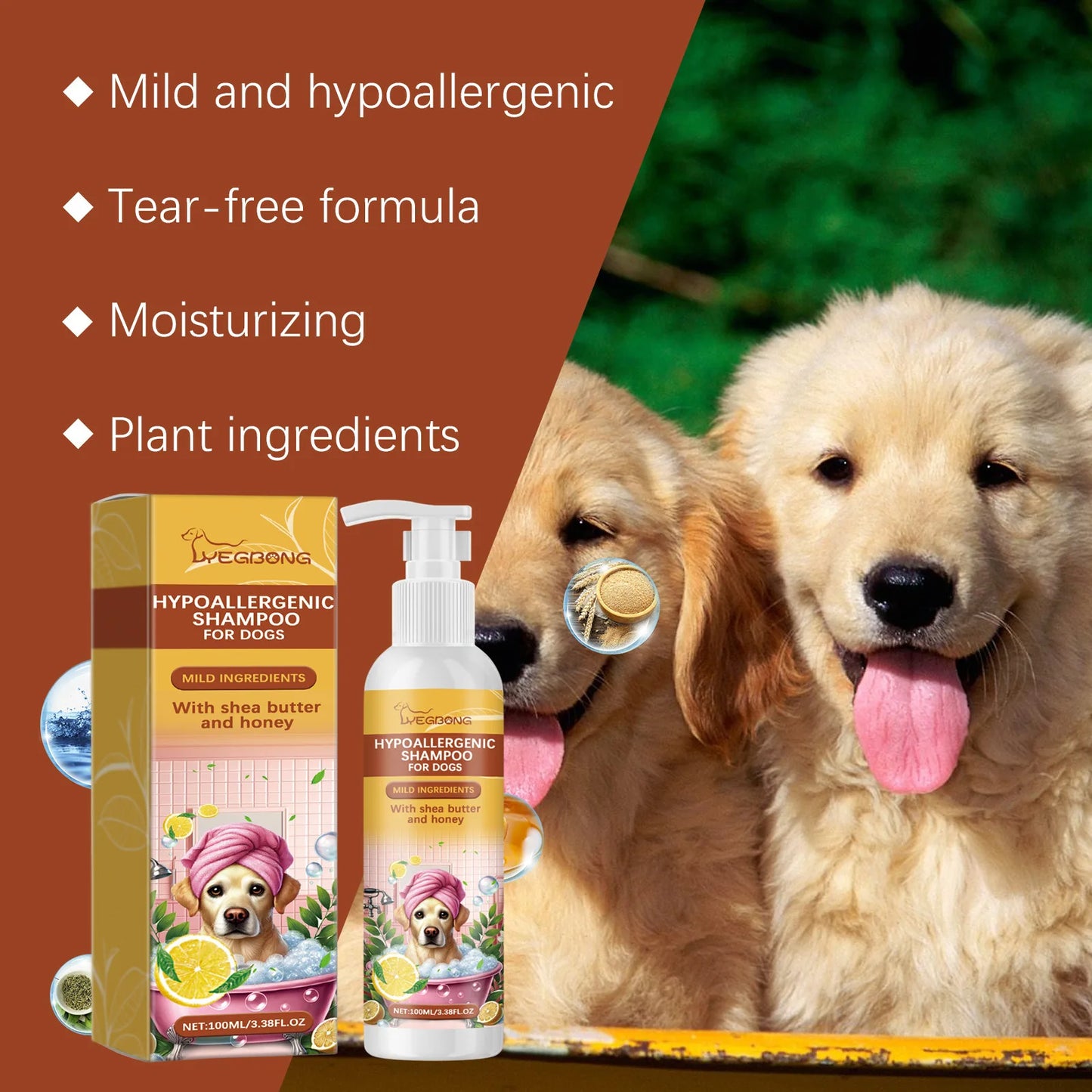 Yegbong 100ml Pet Shampoo Dog Shampoo Hypoallergenic Bath Wash Hair Soften Itchy Skin Relief Nourish Fur Cleansing Dog Shampoo