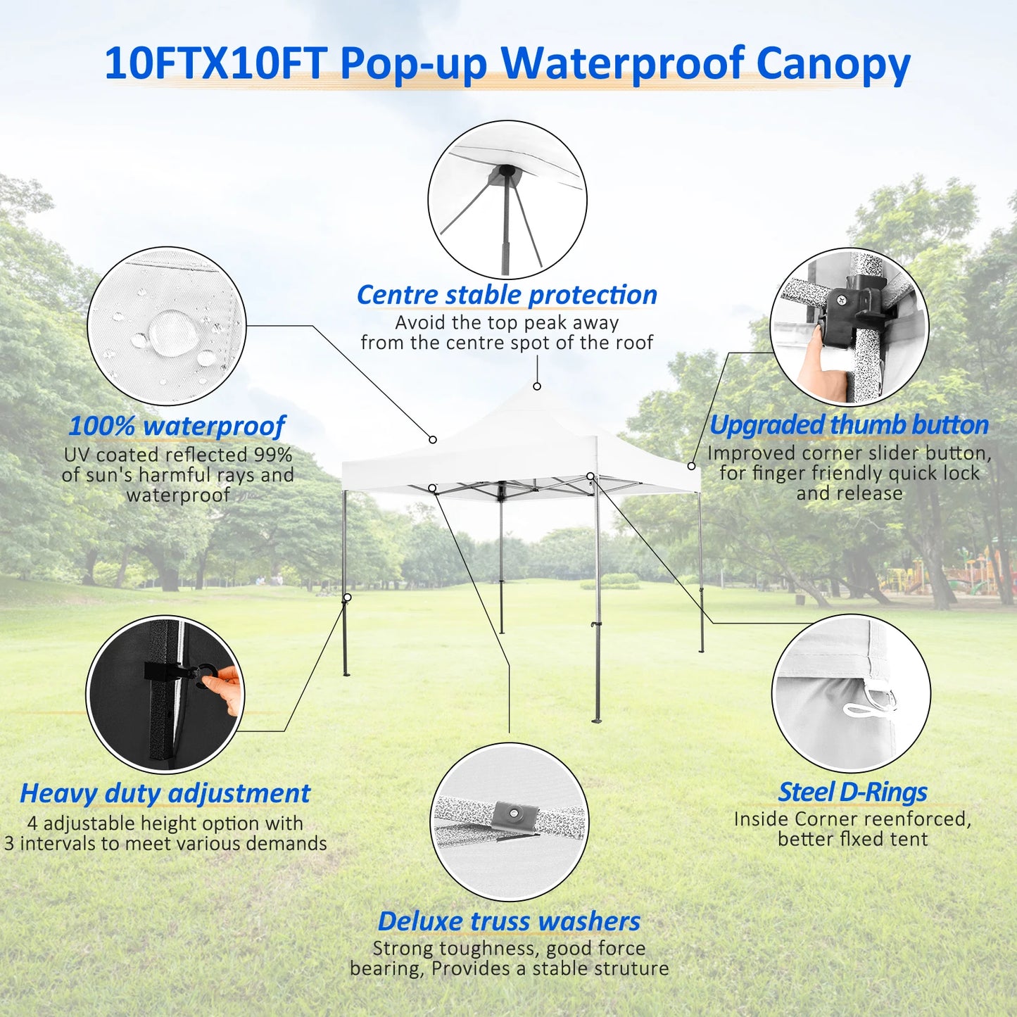 10x10 FT Pop up Canopy Heavy Duty Without Sidewalls, Easy Set-up Commercial Outdoor Party, 100% Waterproof Wedding Canopy Gazebo