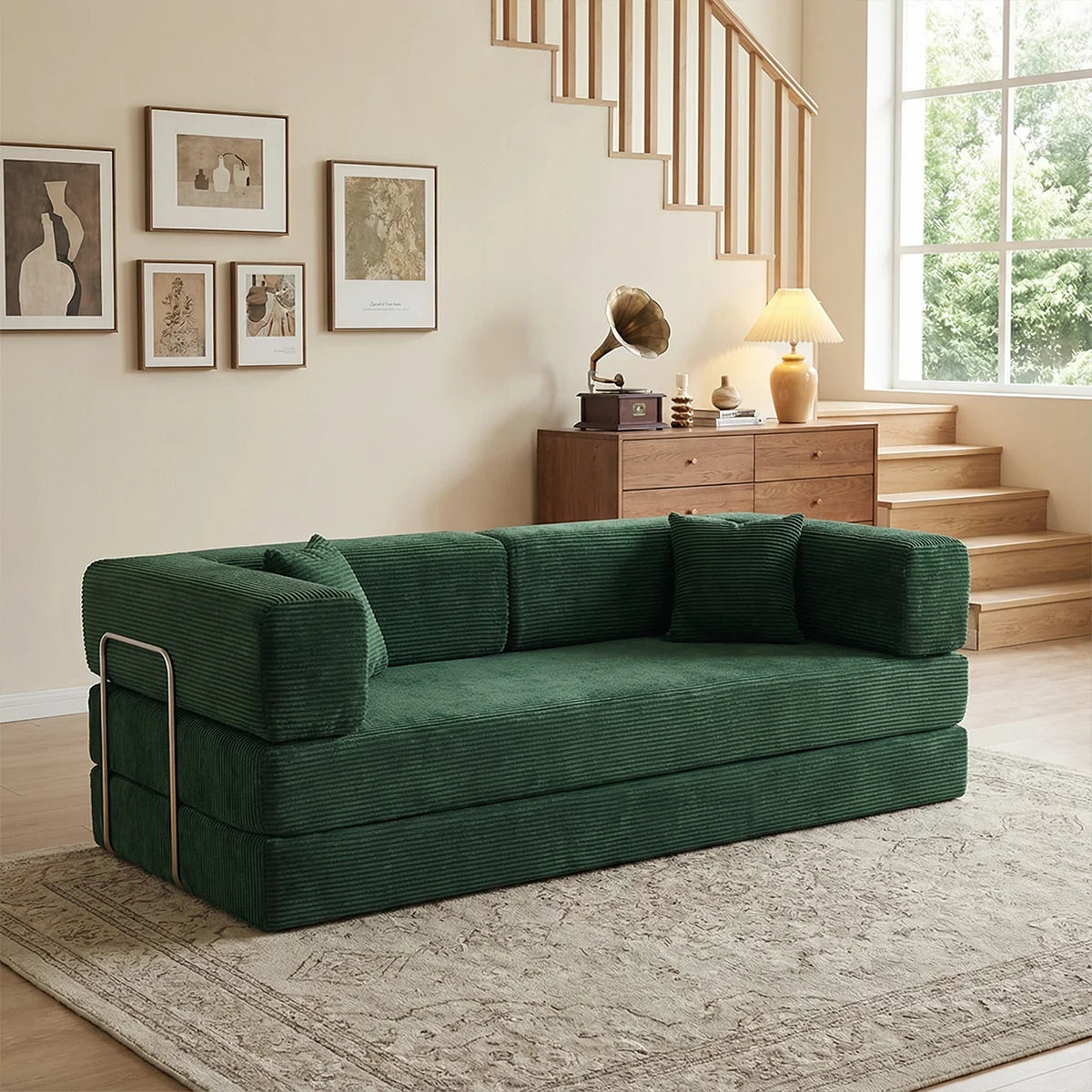 Futon Sofa Bed light or dark gray Convertible Couch 4-in-1 Folding Corduroy Boneless Sleeper Loveseat for Living Room