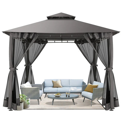 10×10 Gazebo with Cold-Proof Curtains Nettings,Heavy Duty Gazebo Double Roof with Metal Frame,Tents for Patio, Deck,Backyard