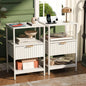 Nightstands Set of 2 with Fabric Drawers, Fluted Nightstands with Charging Station,