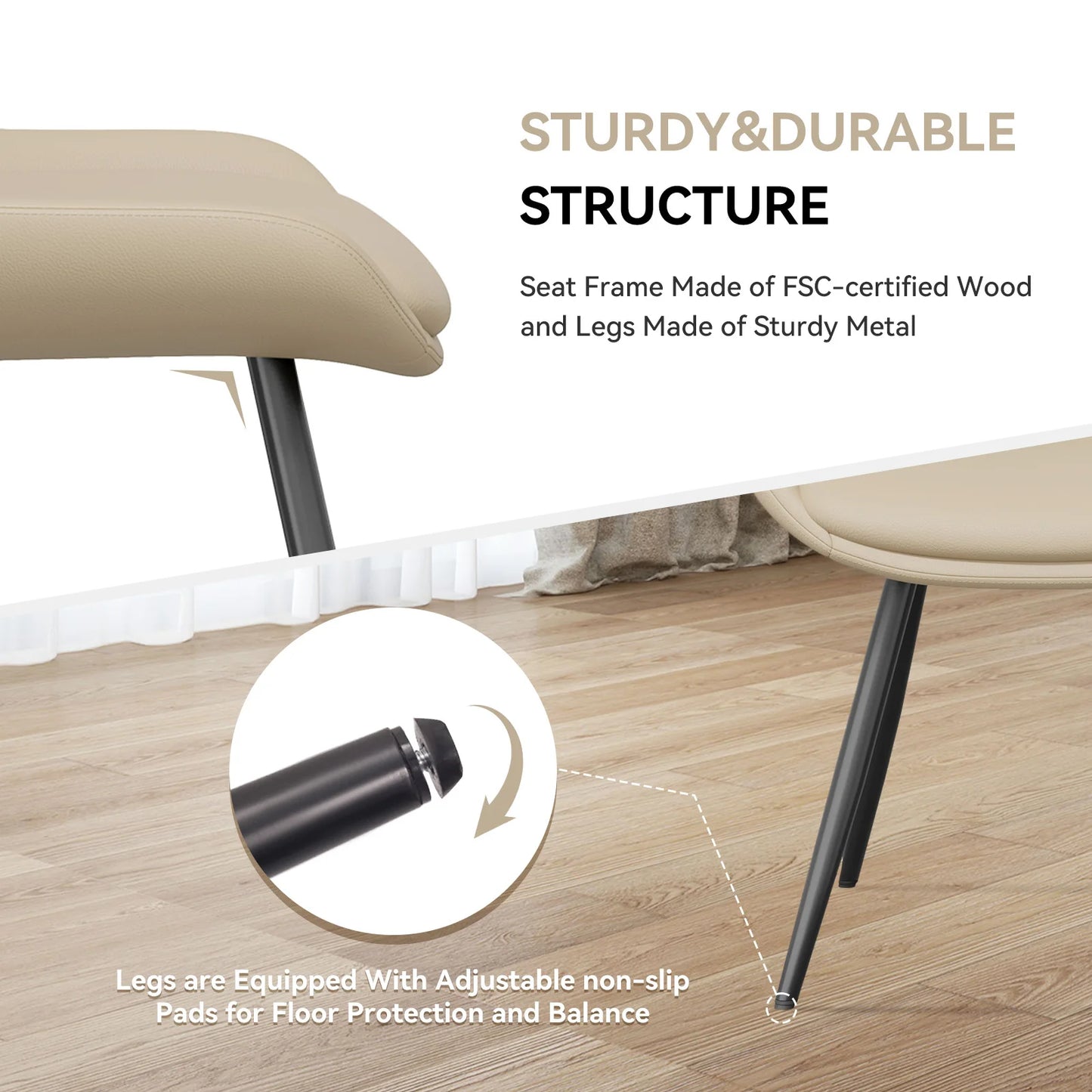 Upholstered Dining Chairs Set of 2 Modern Faux Leather Dining Room Chairs with Thick Cushion and Metal Legs