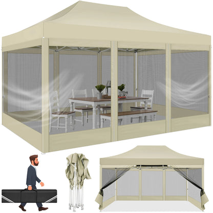 10x15 FT Heavy Duty Pop Up Canopy with 4 Sidewalls, Commercial Gazebo Party Tent with Mosquito Netting Wall Easy Set Up Outdoor