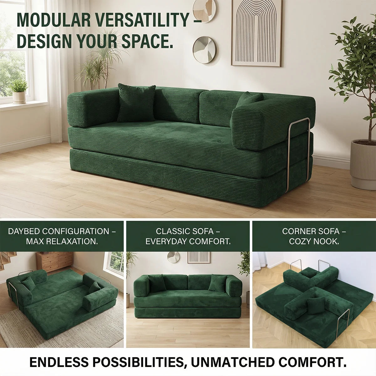 Futon Sofa Bed light or dark gray Convertible Couch 4-in-1 Folding Corduroy Boneless Sleeper Loveseat for Living Room