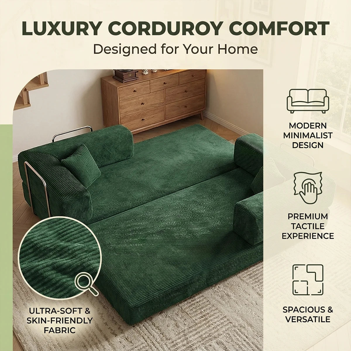 Futon Sofa Bed light or dark gray Convertible Couch 4-in-1 Folding Corduroy Boneless Sleeper Loveseat for Living Room