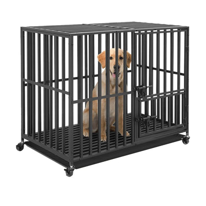 Bingopaw 37” & 46” Heavy Duty Dog Cage Metal Pet Dog Crate 3 Doors Locks Design Kennel Playpen with 4 Wheels Removable Tray