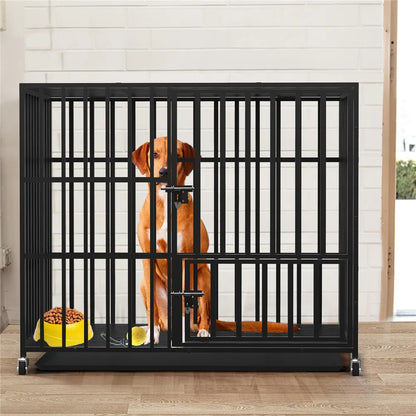 Bingopaw 37” & 46” Heavy Duty Dog Cage Metal Pet Dog Crate 3 Doors Locks Design Kennel Playpen with 4 Wheels Removable Tray