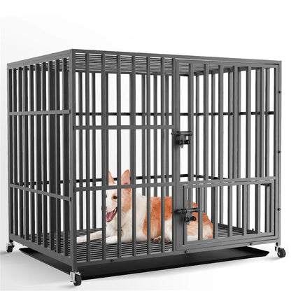 Bingopaw 37” & 46” Heavy Duty Dog Cage Metal Pet Dog Crate 3 Doors Locks Design Kennel Playpen with 4 Wheels Removable Tray