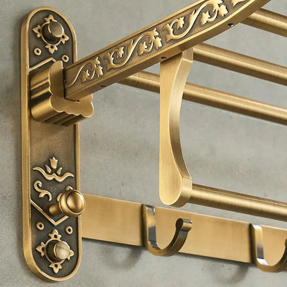 Aluminum Foldable Antique Brass Bath Towel Rack Active Bathroom Towel Holder Double Towel Shelf With Hooks Bathroom Accessories