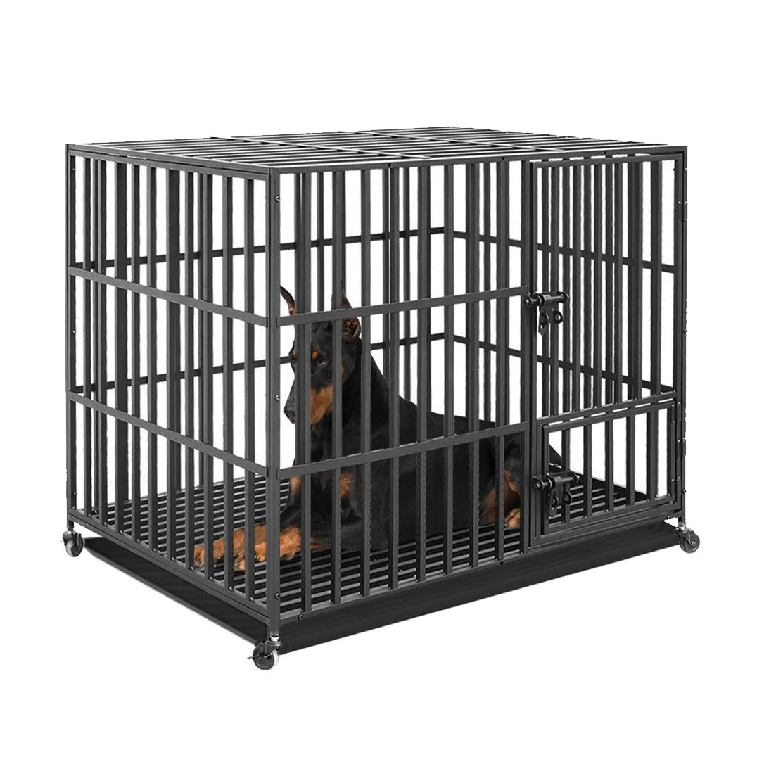 Bingopaw 37” & 46” Heavy Duty Dog Cage Metal Pet Dog Crate 3 Doors Locks Design Kennel Playpen with 4 Wheels Removable Tray