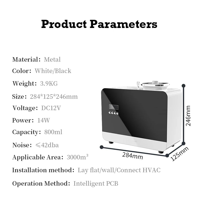 30000 Feet Aroma Diffuser Perfume Home Fragrance 800ML Capacity Essential Oil Air Purifier Metal Body 14W Power HVAC