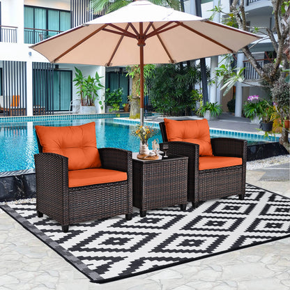 3 PCS Patio Rattan Furniture Set Cushioned Conversation Set  Orange