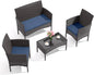 4-Piece Outdoor Patio Furniture Set, Wicker Rattan Chairs & Sofa with Cushions and Glass Coffee Table, Conversation Set for Back
