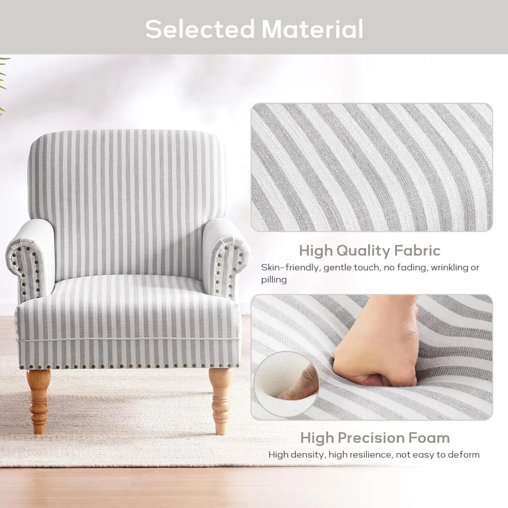 Linen Fabric Accent Chair, Mid-Century Modern Armchair with Solid Wood Legs Sofa Chair