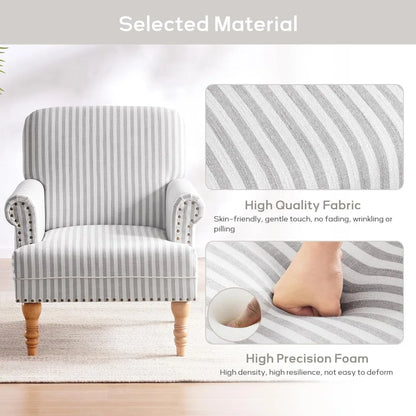 Linen Fabric Accent Chair, Mid-Century Modern Armchair with Solid Wood Legs Sofa Chair
