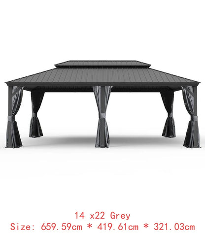 14x24 Hardtop Gazebo, Upgraded Metal Canopy with Drainage, Dual-Layer Galvanized Steel Roof, Includes Curtains & Netting,