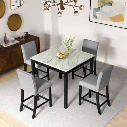 MLG 5 Piece Dining Table and Chair Set,4 Chairs,Square Counter Height Dining Table, Mid-Century Home Table and Chair Set, Uphols