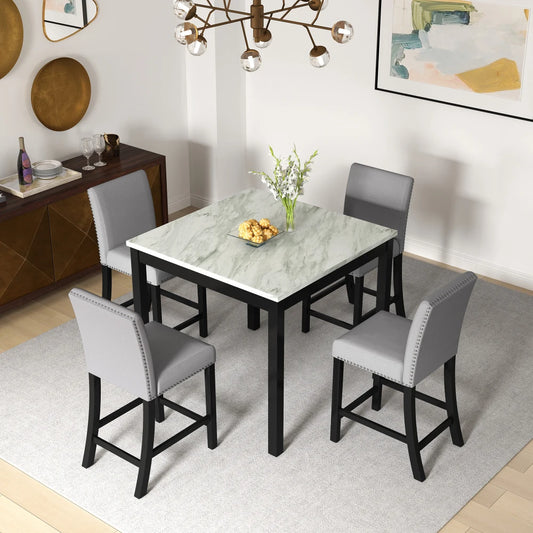 MLG 5 Piece Dining Table and Chair Set,4 Chairs,Square Counter Height Dining Table, Mid-Century Home Table and Chair Set, Uphols