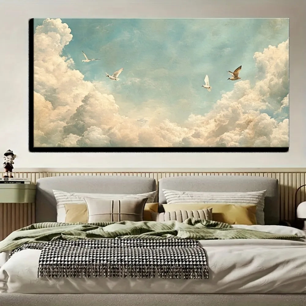 Framed canvas wall art home decor, classic oil painting Bird of Paradise print, 1.5 inch thick pine solid wood frame