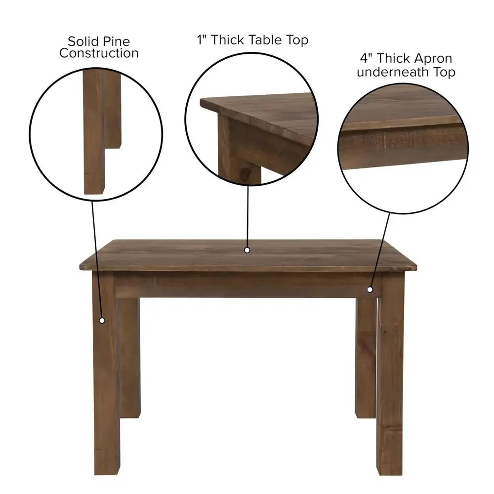 Rustic Solid Wood Dining Table with Square Legs Farmhouse Style Seats 4 Strong Pine Kitchen Table Indoor Furniture 46"x30