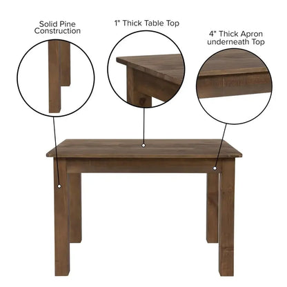 Rustic Solid Wood Dining Table with Square Legs Farmhouse Style Seats 4 Strong Pine Kitchen Table Indoor Furniture 46"x30