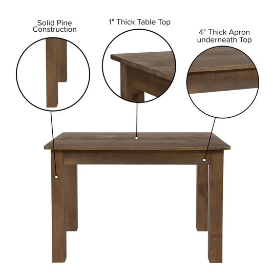 Rustic Solid Wood Dining Table with Square Legs Farmhouse Style Seats 4 Strong Pine Kitchen Table Indoor Furniture 46"x30