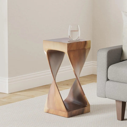 Accent Side Table Functional and Visually Alluring Natural Wood Glaze, 12 L x 12 W x 26 H, Brown