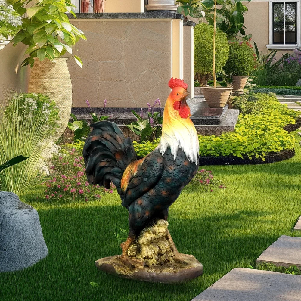 Life Sized Rooster Garden Statue Concrete Chicken Outdoor Decor Durable GFRC Sculpture Lawn Art