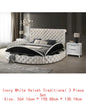 Queen Size Ivory Velvet Button-Tufted Storage Bed Set with 2 Nightstands - Wooden Bedroom Furniture 3pc Set