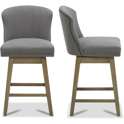 Counter Height Swivel Barstools, FSC Certified Upholstered Performance Fabric Bar Stools Set of 2, 26" Seat Height, Flint Grey