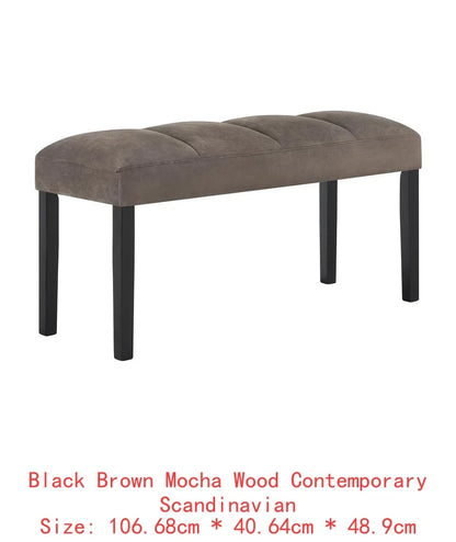 6-Piece Black Brown Faux Marble Dining Set with Square Table, Upholstered Curved Chairs, and Bench for Elegant Dining Room