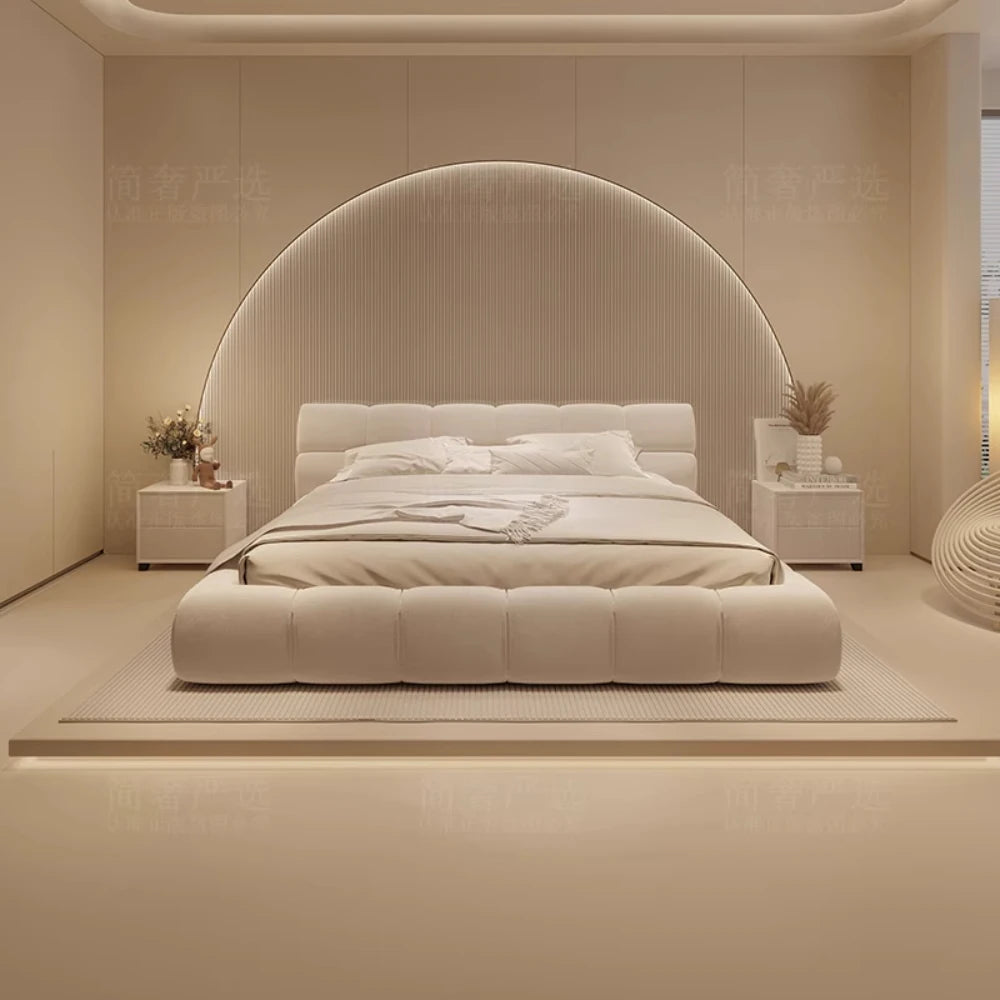 European Fancy Bed Frames Queen White Lounge Deluxe Bed Upholstery