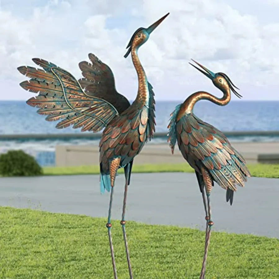Crane Statues for Garden Decor Metal Crane Yard Art Statues Standing Heron Garden Sculptures Statues for Outdoor Decorations Se