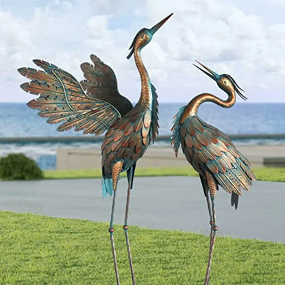 Crane Statues for Garden Decor Metal Crane Yard Art Statues Standing Heron Garden Sculptures Statues for Outdoor Decorations Se