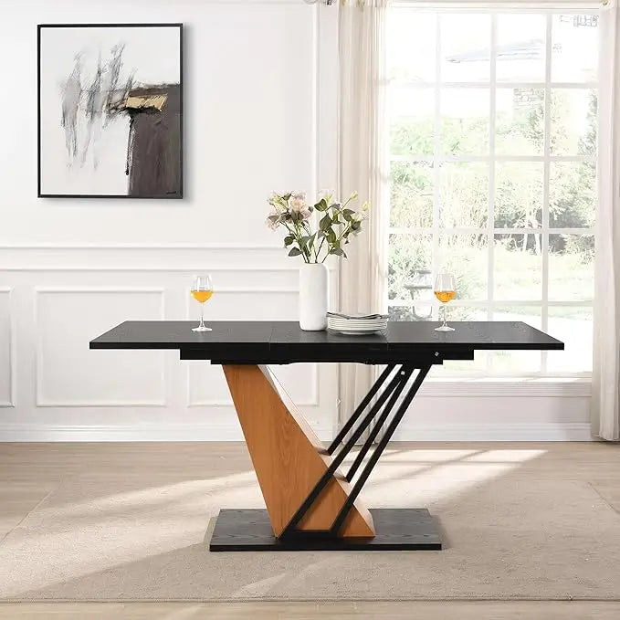 Extendable Dining Room Table for 4 6,46.5in-61.8in Modern Rectangular Table w/Heavy Duty Pedestal,Stor