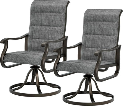 Patio Swivel Chairs Set of 2, Outdoor Dining Chairs High Back with Padded All Weather Breathable Textilene, Metal Rockin