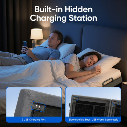 Twin Split King Size Adjustable Bed Base Frame with Massage Silent Double Motor with Wireless Remote Control Bedroom