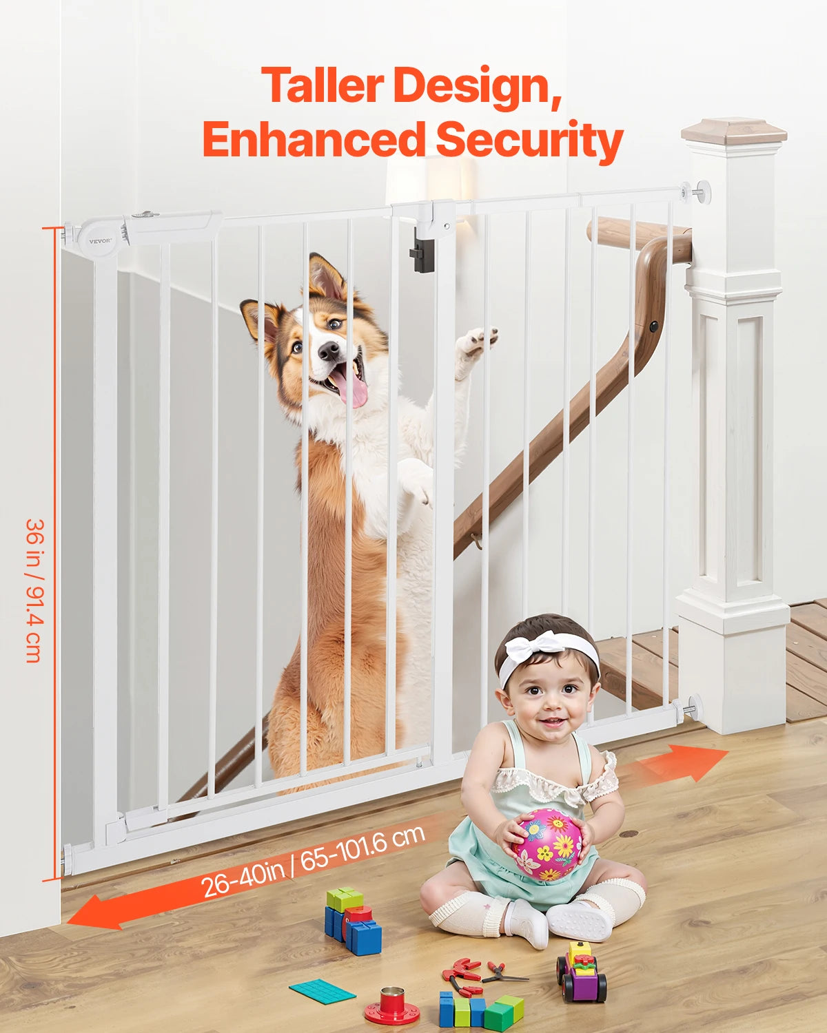 SucceBuy  Gate 28/30/36 Inches High Dog Gate Easy Step Walk Thru Child Pet Security Pressure Mount Kit Wall Cups Doorways