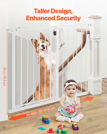 SucceBuy  Gate 28/30/36 Inches High Dog Gate Easy Step Walk Thru Child Pet Security Pressure Mount Kit Wall Cups Doorways