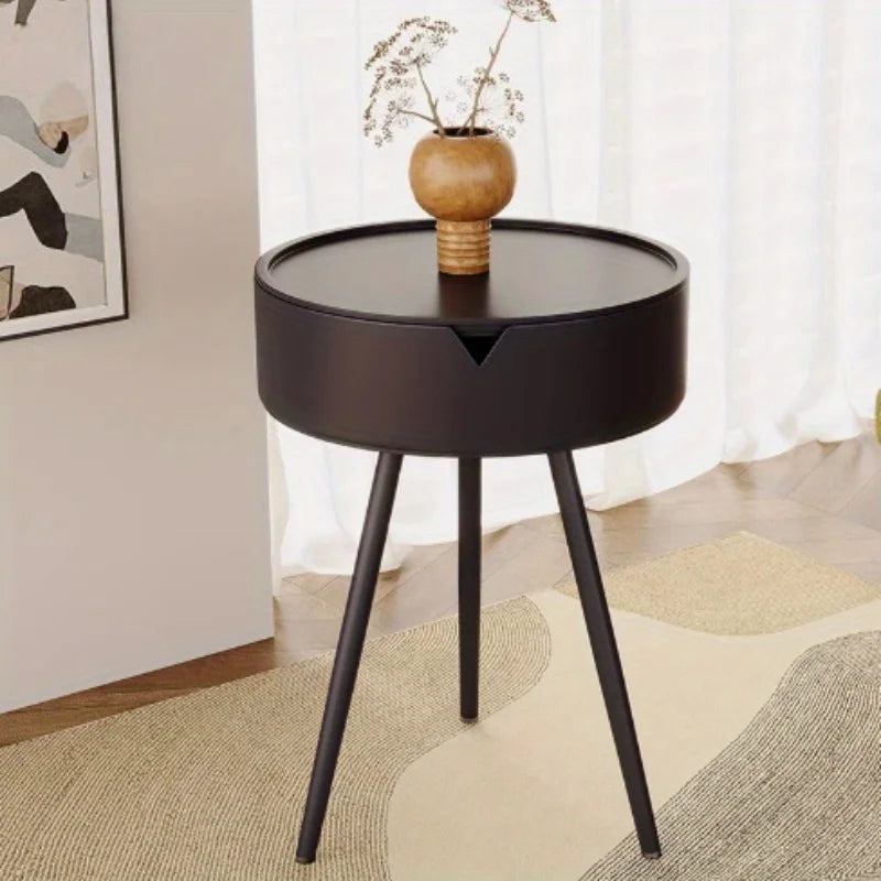 Round Nightstand with Storage - Bedside Table for Bedroom, Small Side Table for Living Room/Balcony