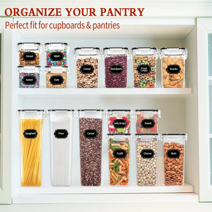 24Piece Airtight Food Storage Containers Set BPA-Free Plastic Canisters for Cereal Flour Sugar Pantry Organization with 40Labels