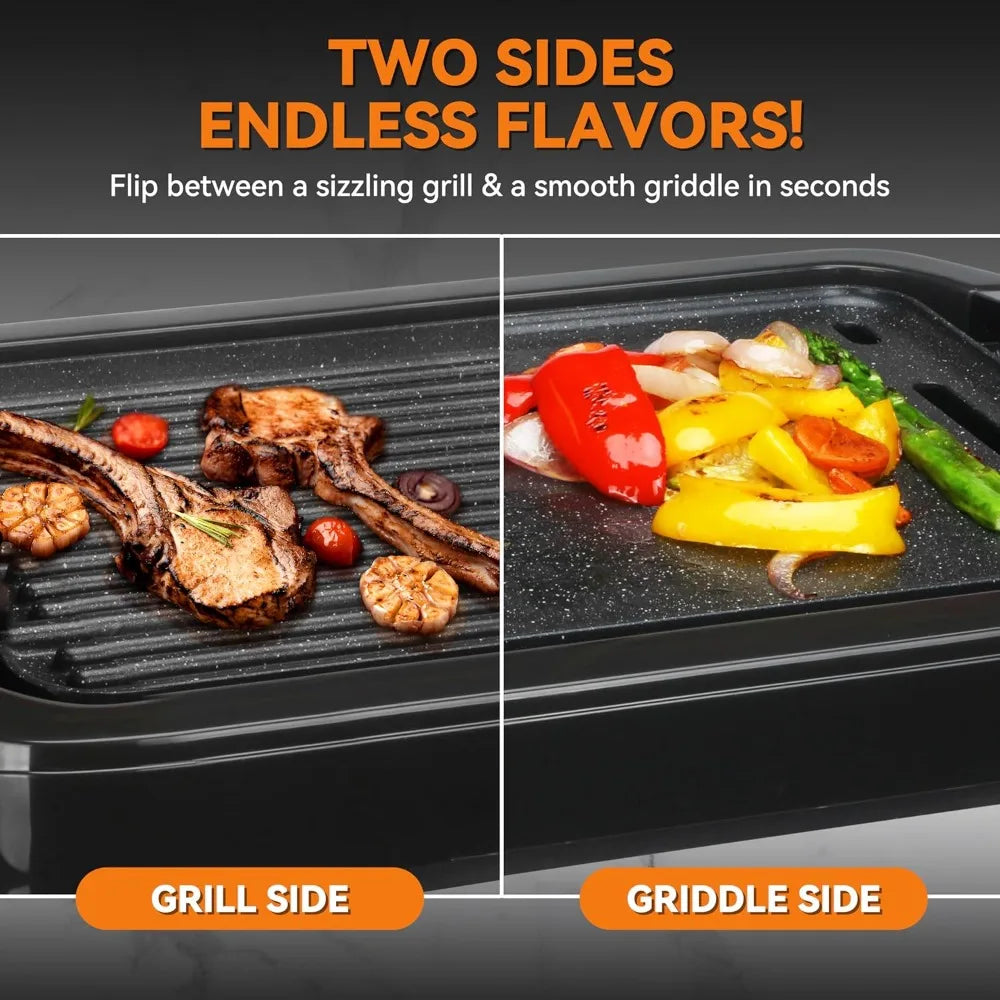 Baker's Friend Electric Indoor Griddle And Grill 2-in-1 Griddle Plate with Removable Indoor Grill Plate for Versatile Cooking