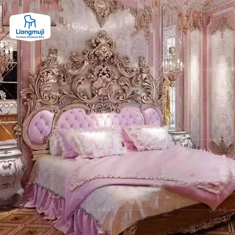 Master Modern Bed Large Princess Vintage Carved Girl Queen Bed Double Luxury Confortable European
