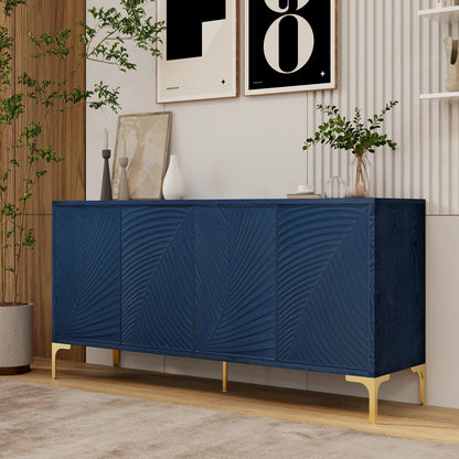 Modern 4-door Sideboard with Creative carved and shaped surface and Adjustable Shelves, Suitable for Study, Living Room