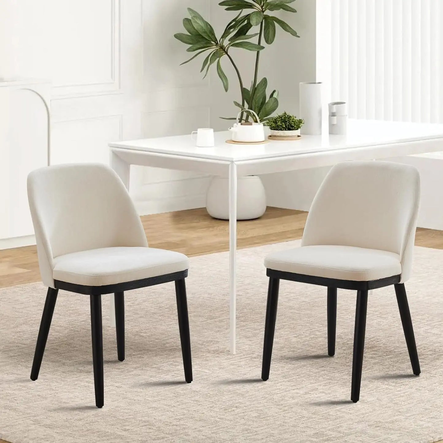 Upholstered Dining Chairs Set of 2, Modern Kitchen Chairs with Thick Cushions, Dining Room Chair with Wood Legs for Dining Room