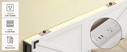 King Size Headboard with USB Ports, LED Lights, Storage Shelf and Bed Frame Adapter in White/Black