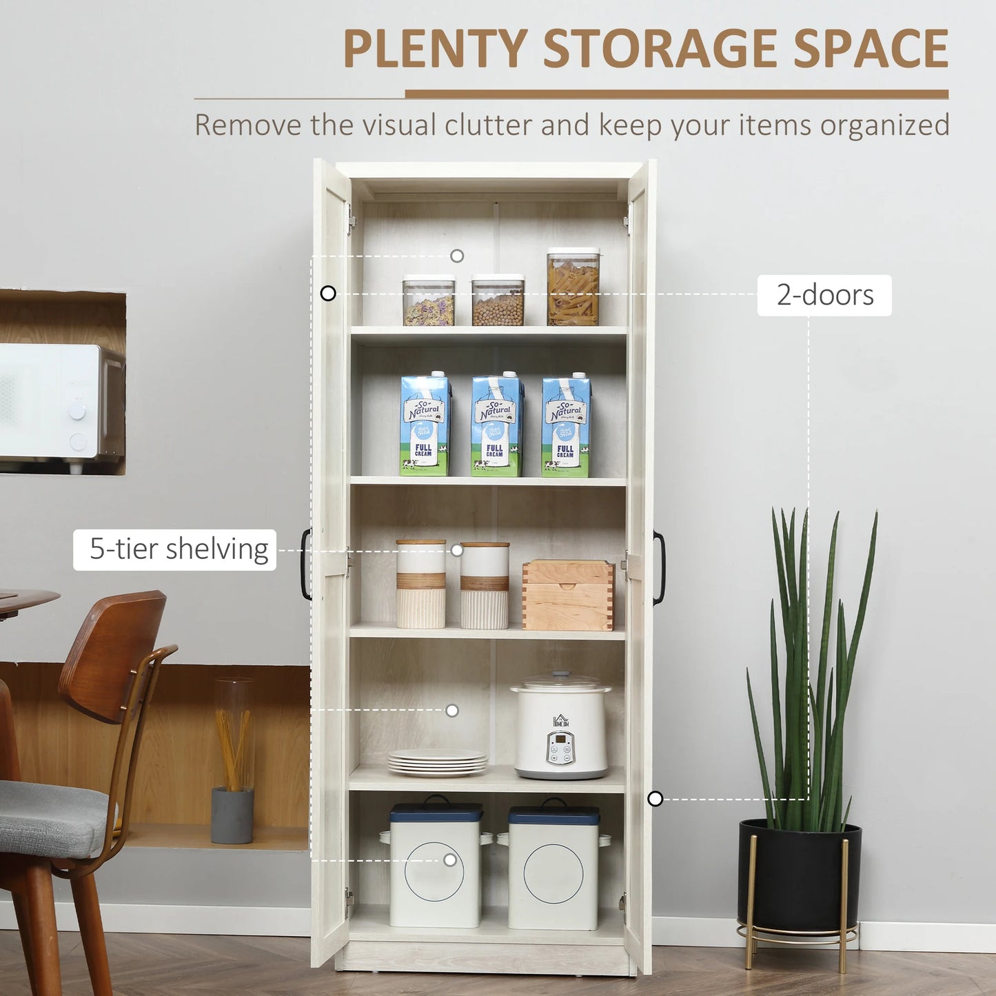 63" Rustic 2-Door Kitchen Freestanding Storage Cabinet Pantry Shelves, Brown